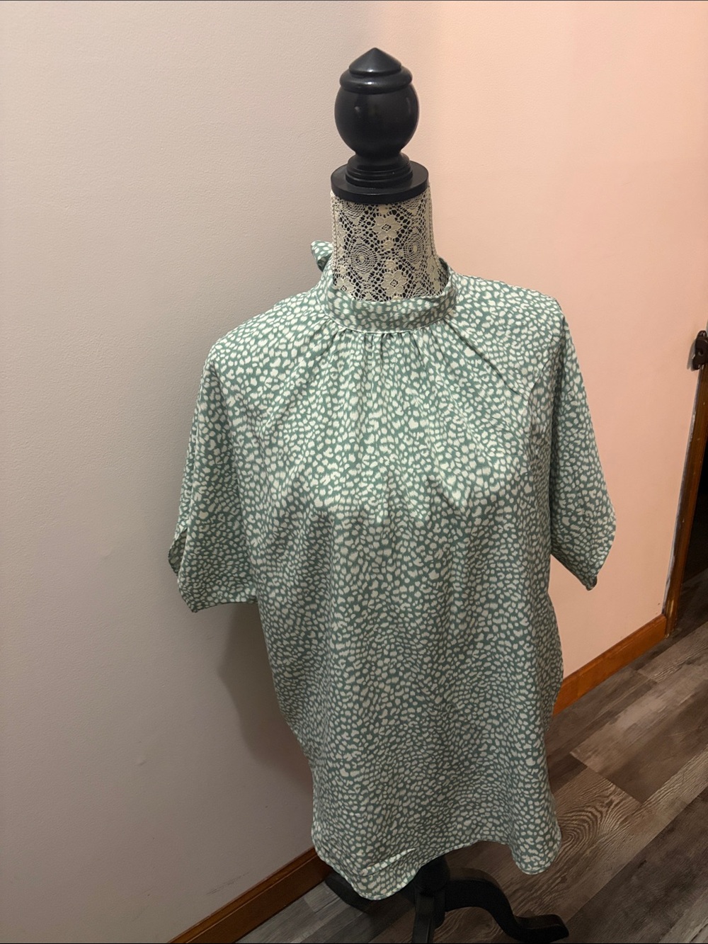 Mint Green Printed Short Sleeve Blouse